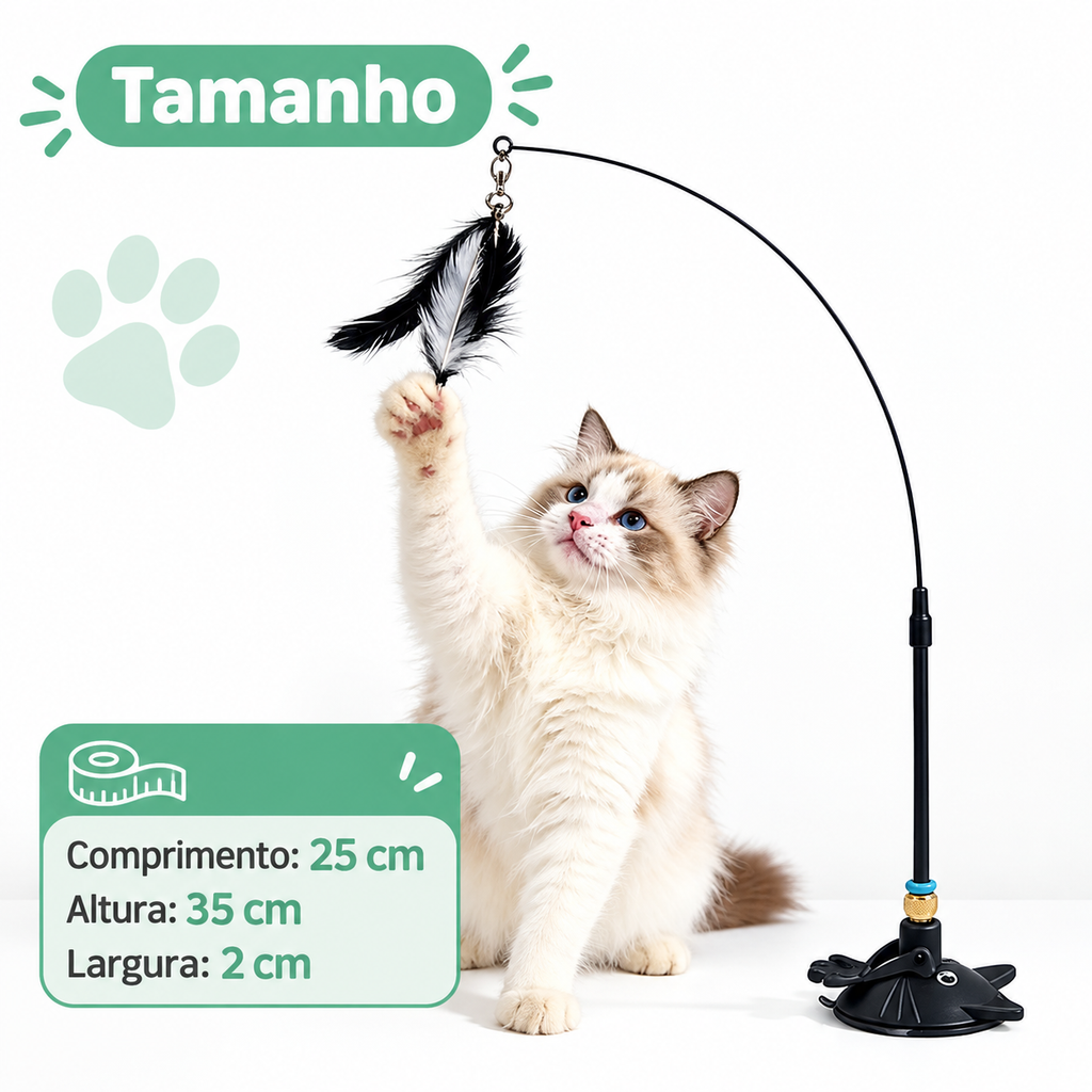 Brinquedo Interativo para Gatos com Varinha de Penas, Ventosa e Haste Destacável – Estímulo, Exercício e Diversão para Felinos