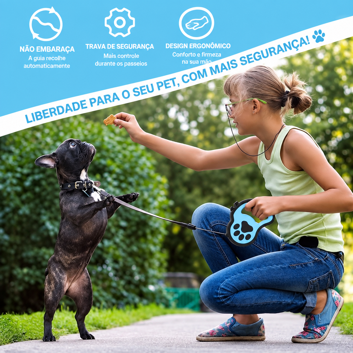 Guia Retrátil para Cachorro 3-5m com Trava de Segurança – Linha Premium para Passeios
