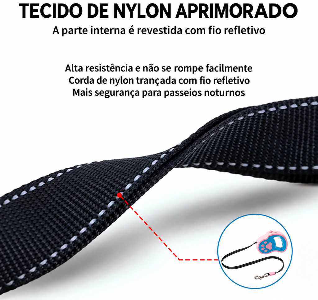 Guia Retrátil para Cachorro 3-5m com Trava de Segurança – Linha Premium para Passeios