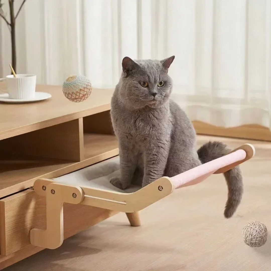 Cama Suspensa Rede Para Gatos -  Montagem em Madeira