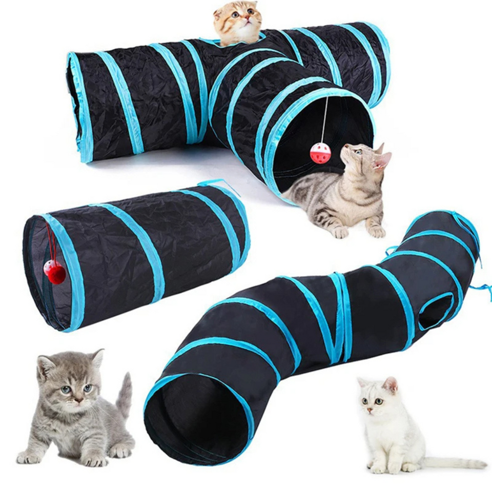 Túnel Dobrável para Gatos com Brinquedos Interativos - imagem 1