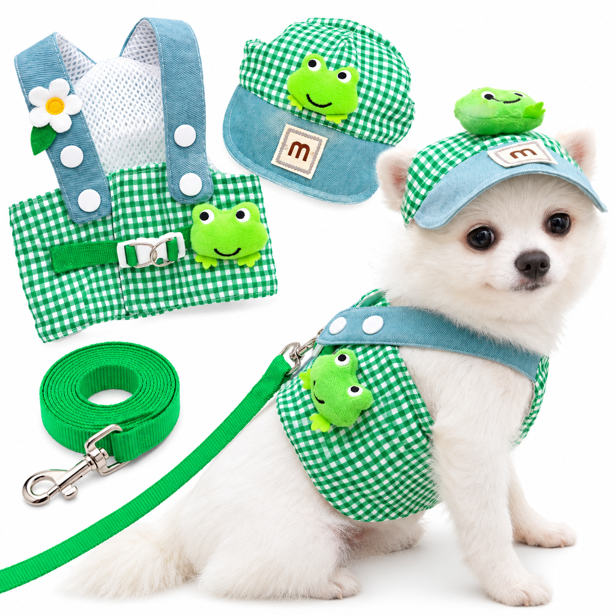 Kit Peitoral com Guia e Chapéu para Passeios para Cães e Gatos
