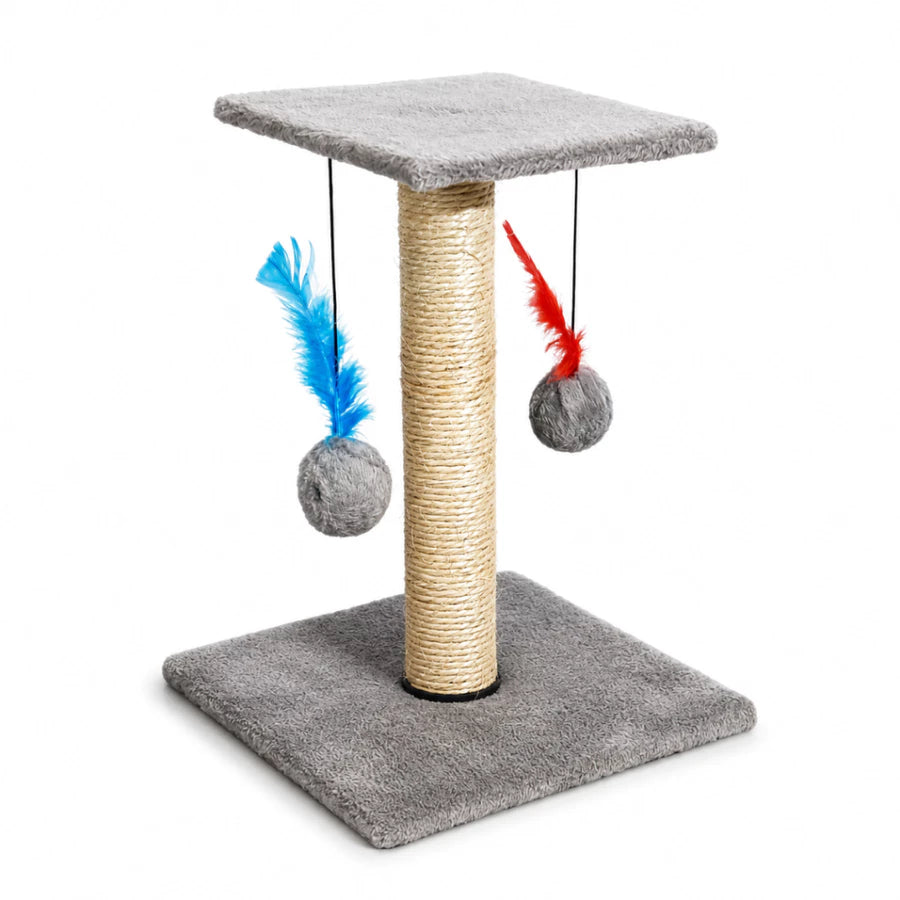 Arranhador Para Gatos Com Poste De Sisal Base Dupla Brinquedo Bolinha E Pena