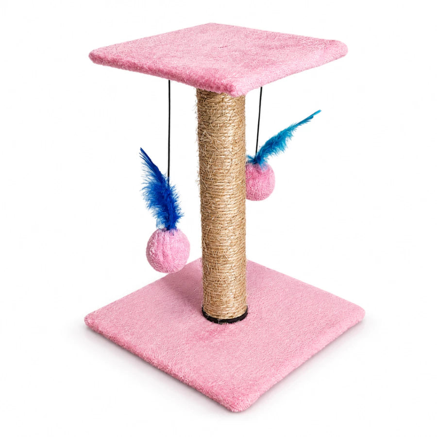 Arranhador Para Gatos Com Poste De Sisal Base Dupla Brinquedo Bolinha E Pena