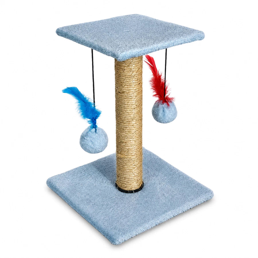 Arranhador Para Gatos Com Poste De Sisal Base Dupla Brinquedo Bolinha E Pena