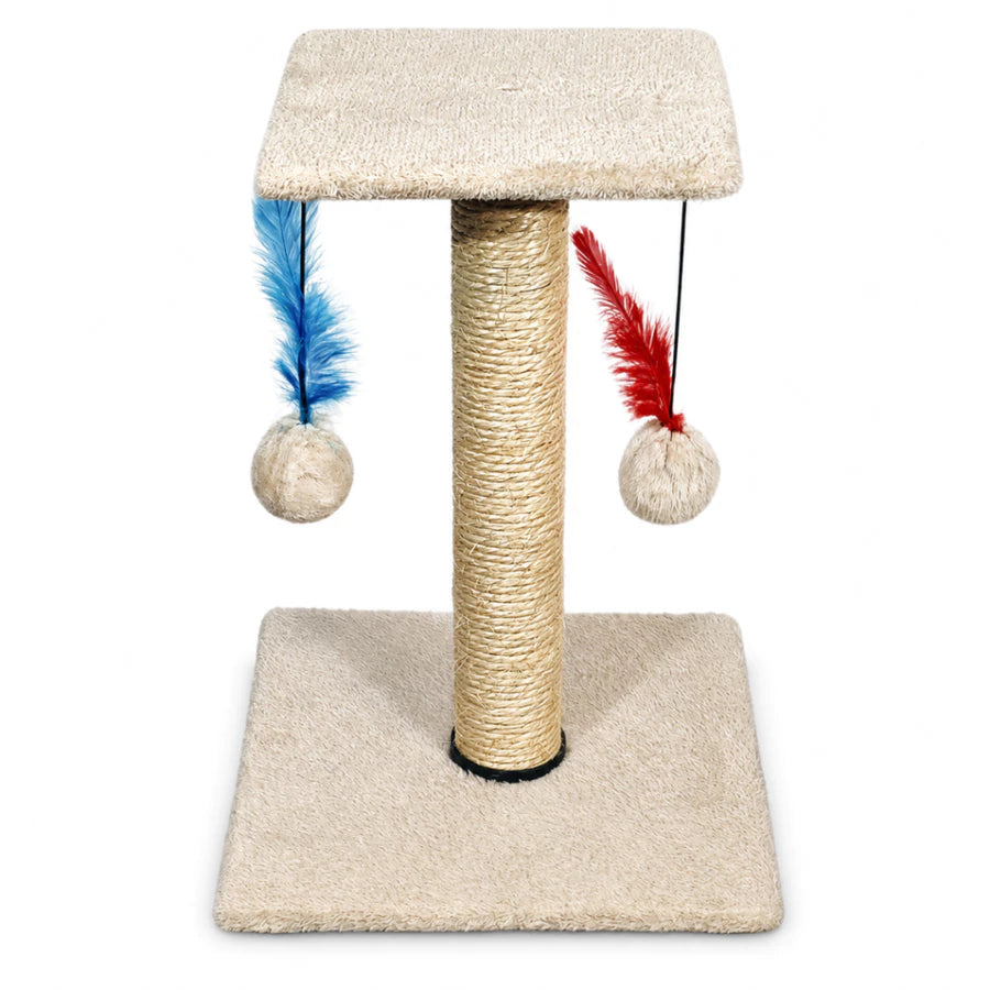 Arranhador Para Gatos Com Poste De Sisal Base Dupla Brinquedo Bolinha E Pena