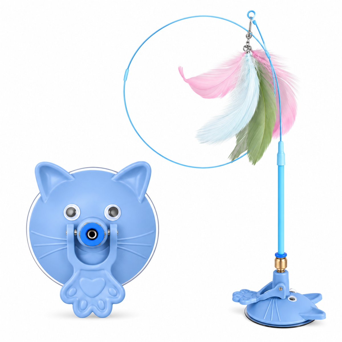 Brinquedo Interativo para Gatos com Varinha de Penas, Ventosa e Haste Destacável – Estímulo, Exercício e Diversão para Felinos