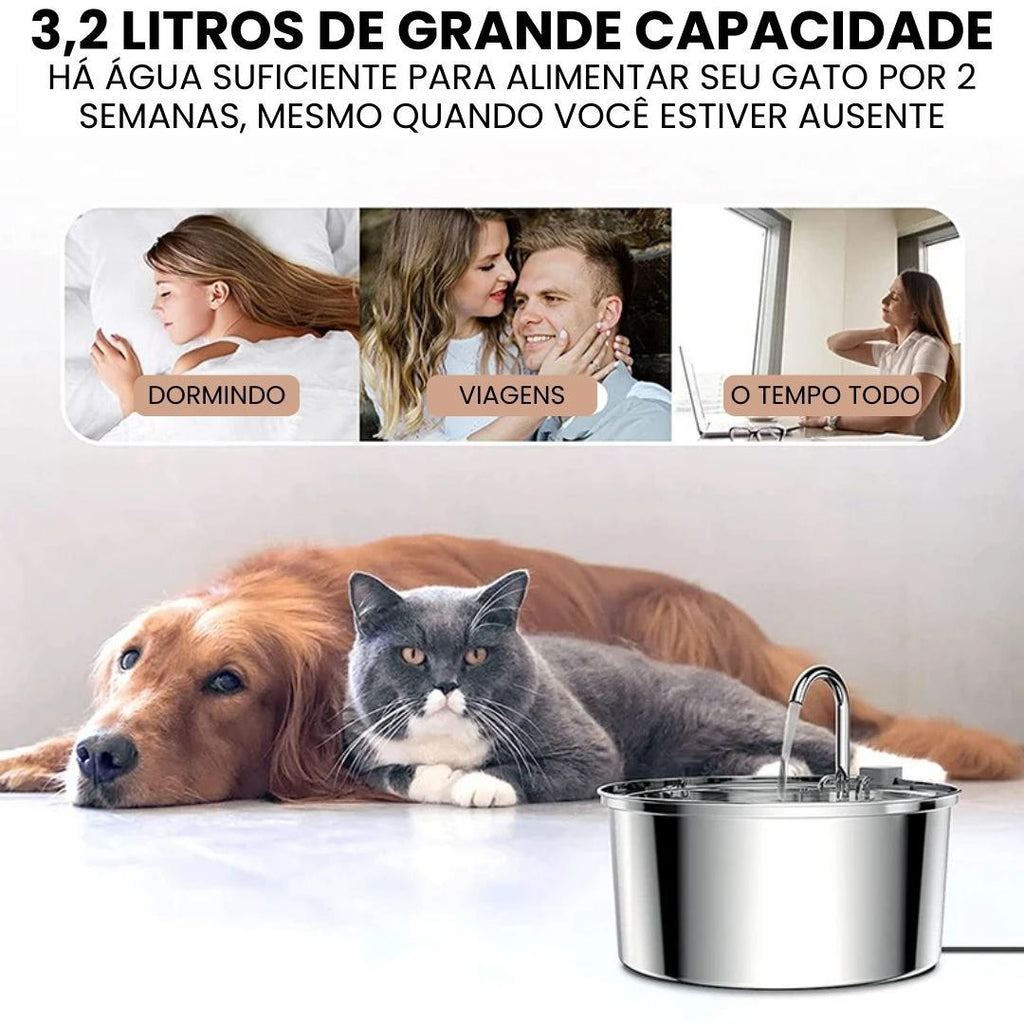 Bebedouro Inoxidável e Fonte com Filtro Tripla Ação 3,2L - Lupzy™
