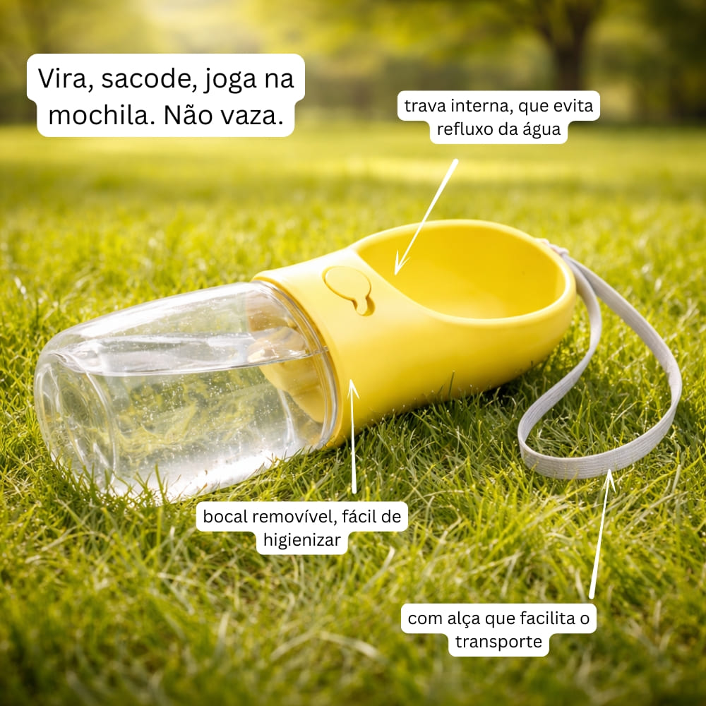Garrafa de Passeio Pet Portátil 2 em 1 -  Bebedouro e Comedouro