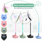 Brinquedo Interativo para Gatos com Varinha de Penas, Ventosa e Haste Destacável – Estímulo, Exercício e Diversão para Felinos