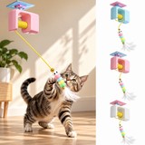 Brinquedo Interativo Retrátil para Gatos com Corda Penas e Guizo – Para Estímulo dos Felinos