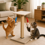 Arranhador Para Gatos Com Poste De Sisal Base Dupla Brinquedo Bolinha E Pena