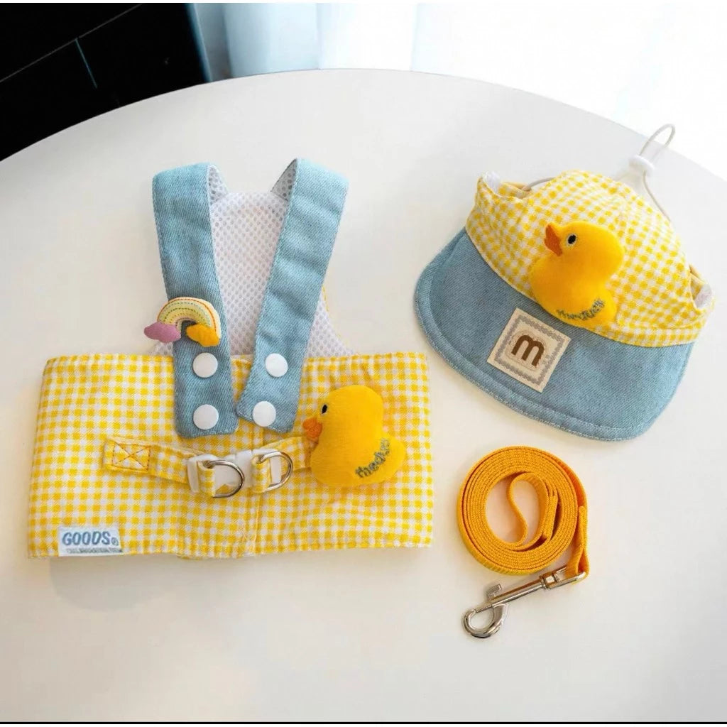 Kit Peitoral com Guia e Chapéu para Passeios para Cães e Gatos