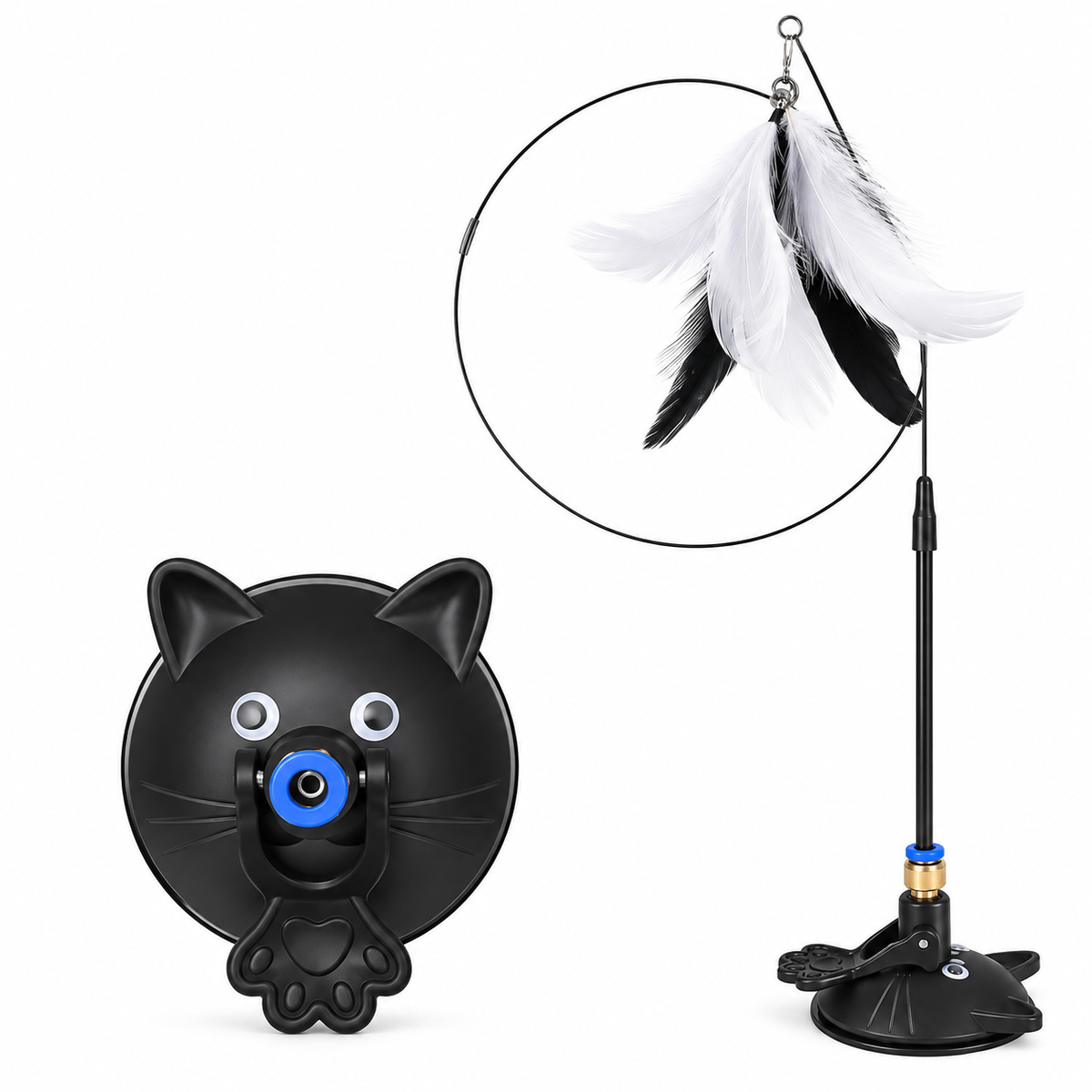 Brinquedo Interativo para Gatos com Varinha de Penas, Ventosa e Haste Destacável – Estímulo, Exercício e Diversão para Felinos