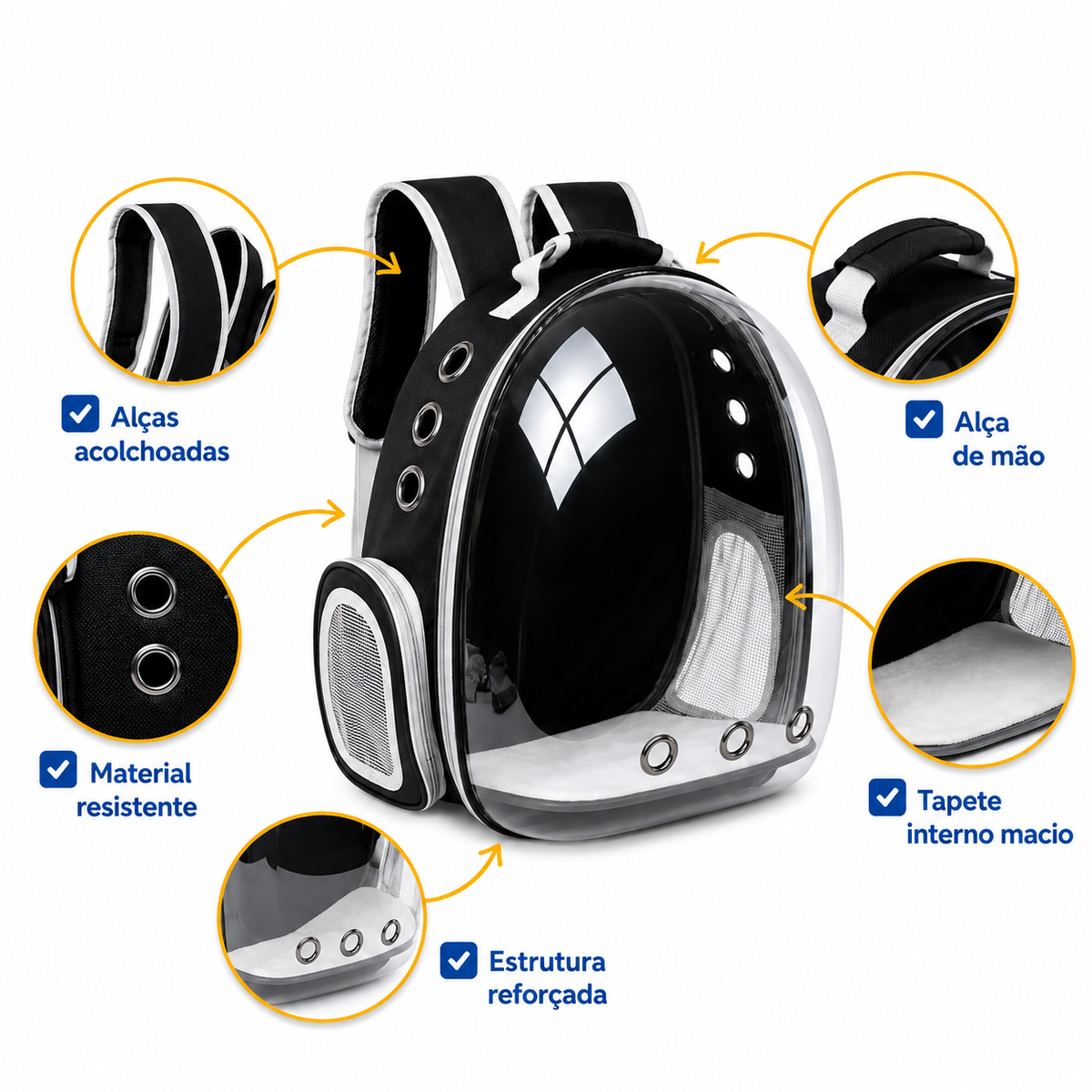 Mochila de Transporte Pet Visão Panorâmica Astronauta para Cachorro e Gato