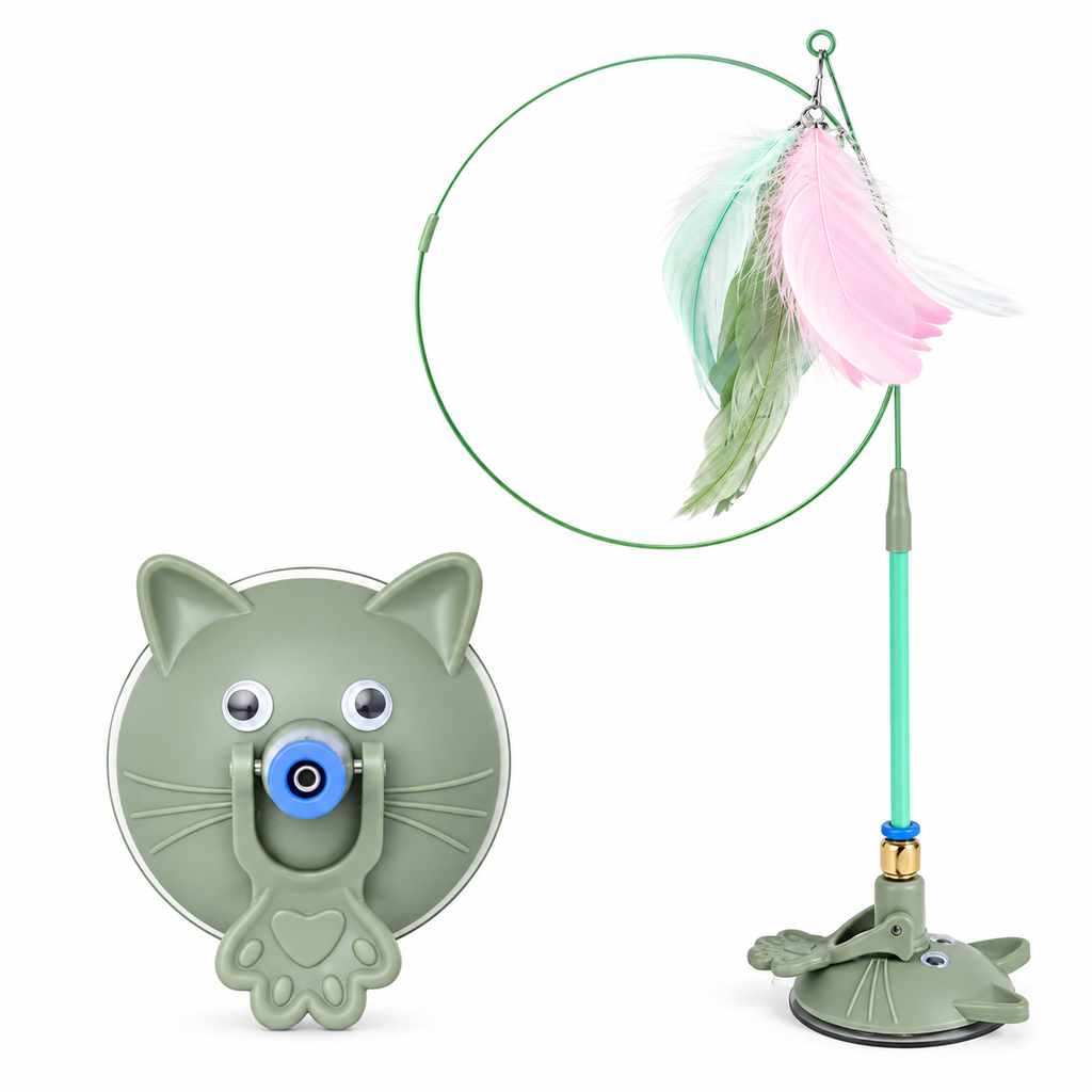 Brinquedo Interativo para Gatos com Varinha de Penas, Ventosa e Haste Destacável – Estímulo, Exercício e Diversão para Felinos
