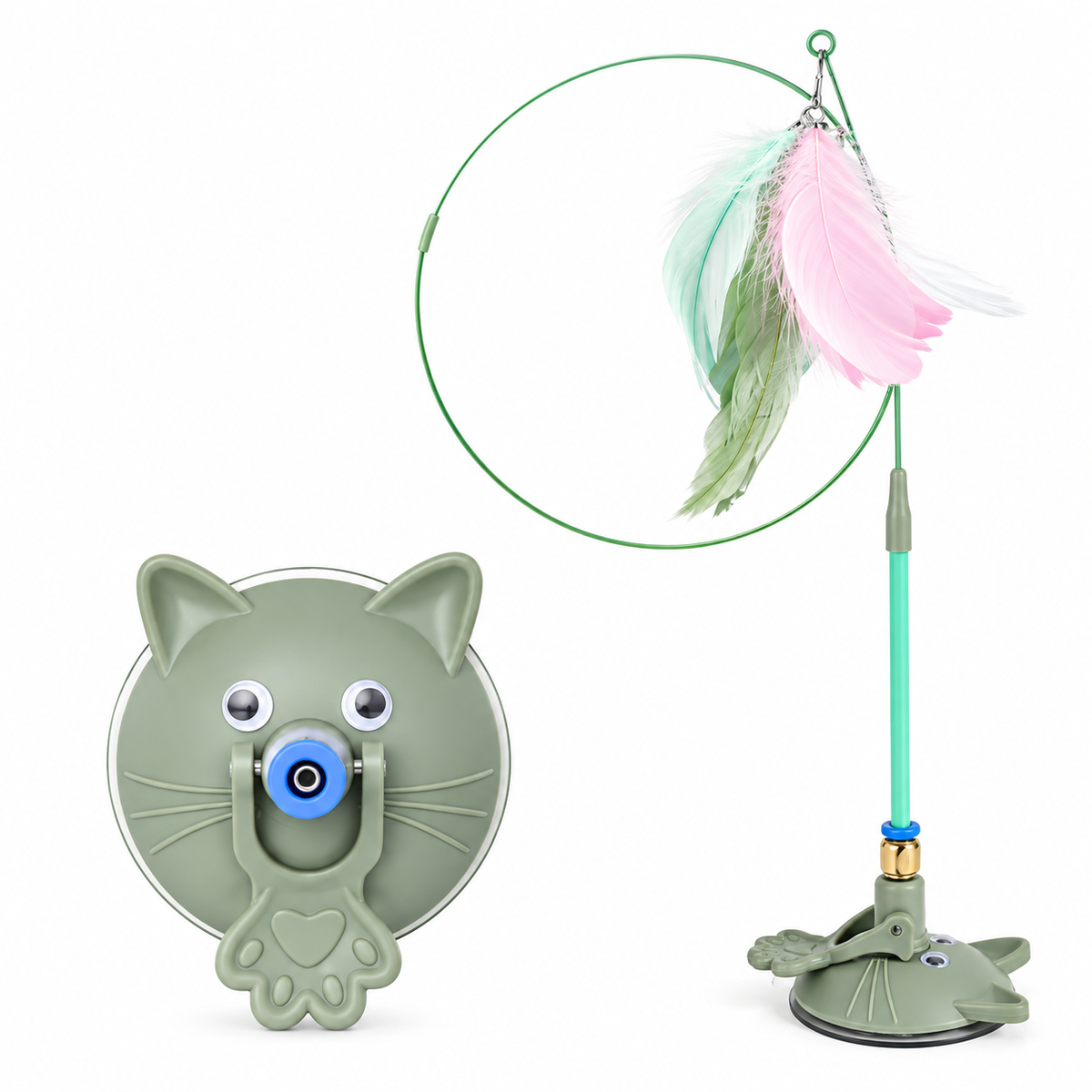 Brinquedo Interativo para Gatos com Varinha de Penas, Ventosa e Haste Destacável – Estímulo, Exercício e Diversão para Felinos