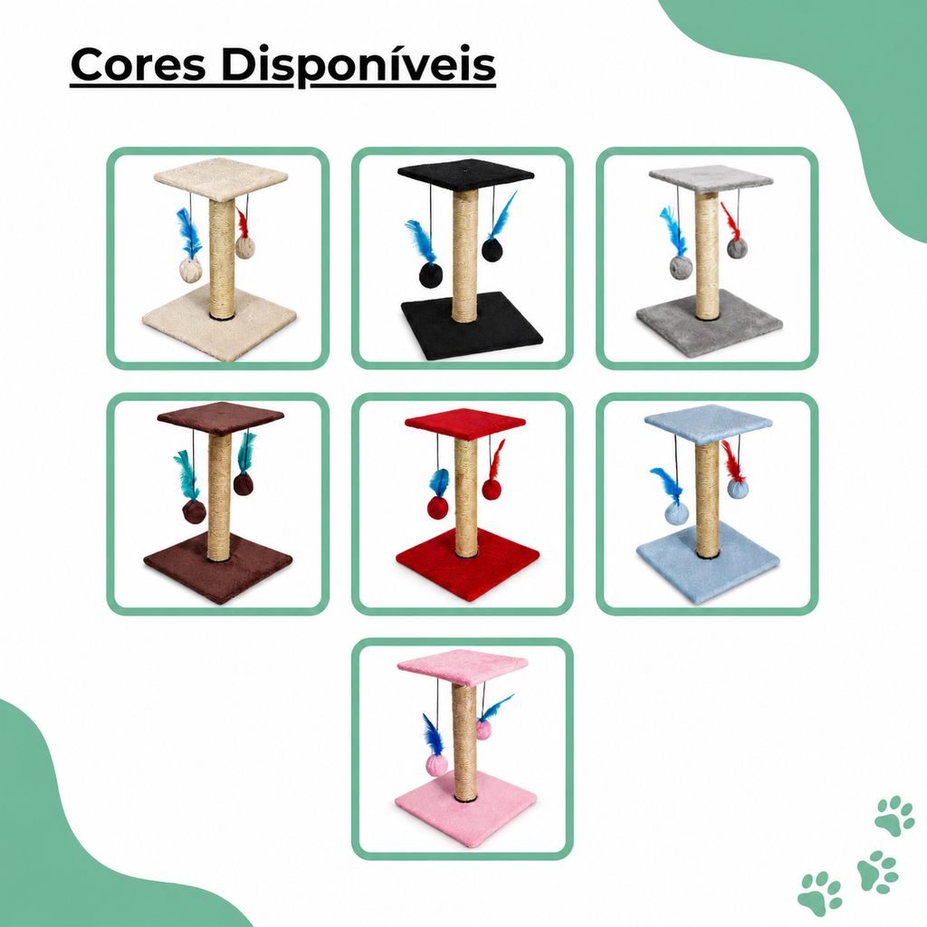 Arranhador Para Gatos Com Poste De Sisal Base Dupla Brinquedo Bolinha E Pena