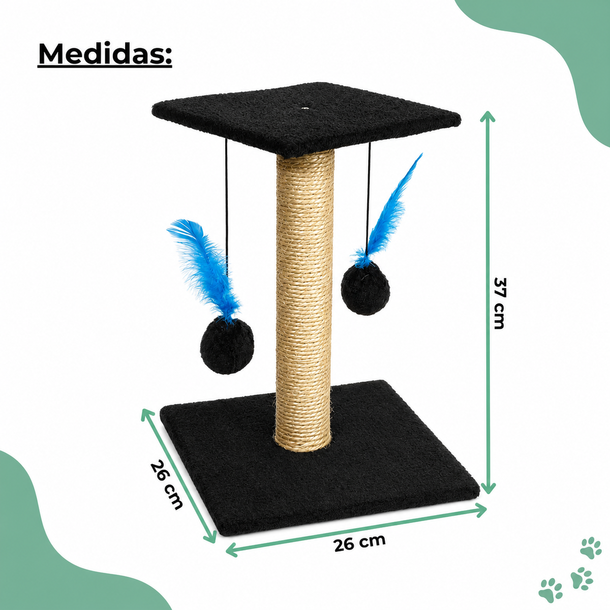 Arranhador Para Gatos Com Poste De Sisal Base Dupla Brinquedo Bolinha E Pena